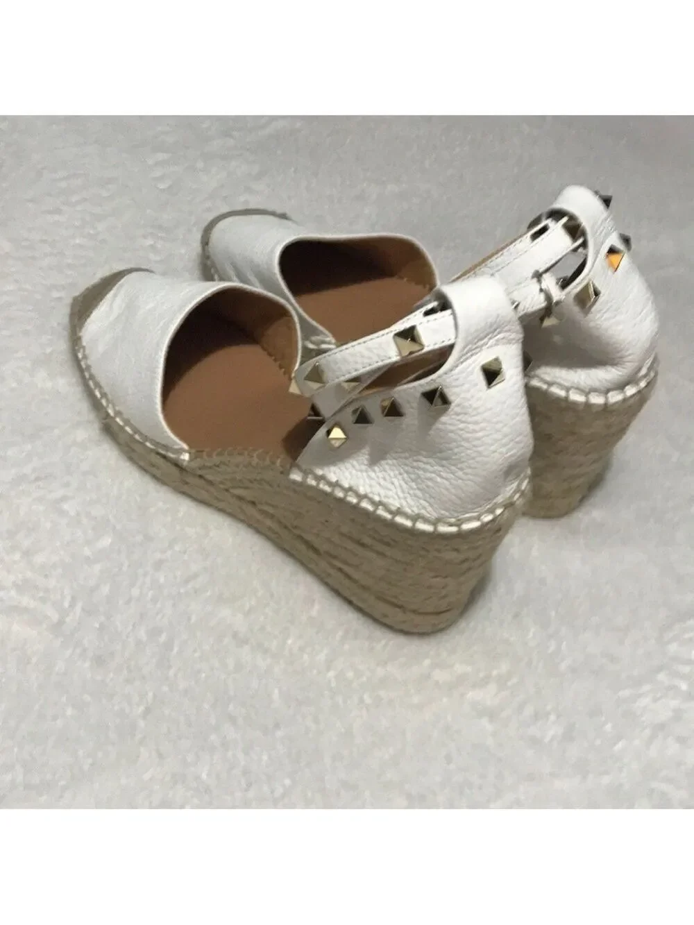 Anthropologie Maypol White Studded Ankle-Strap Wedge Espadrilles Sz 9M